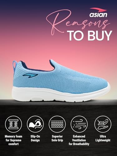 Image of ASIAN Firefly-121 Women's Walking Shoes | Lightweight Slip-On Sneakers with Arch Support, Soft Cushion Sole & Breathable Mesh | Ideal for Daily Walks, Travel & All-Day Comfort