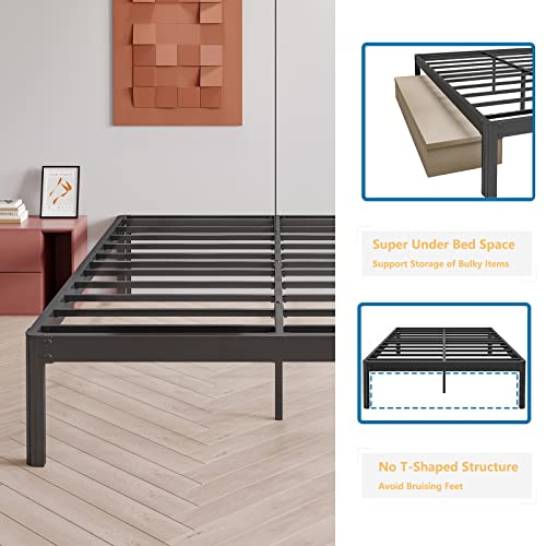 Comasach 4500Lbs Heavy Duty Bed Frame King And 6 Pcs Non Slip Mattress Gaskets, 14 Inch Black Metal Platform Bed Frames With Underbed Storage Space,Noise Free Mattress Foundation No Box Spring Needed #TOP3