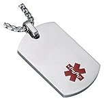 BAIYI Medical Alert ID Necklace Stainless Steel Dog Tag for Men and Women Silver Chain 24in