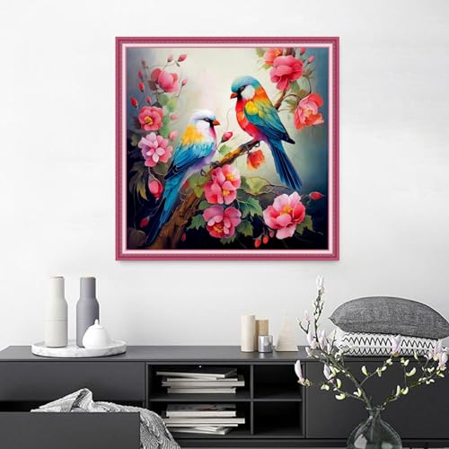 Image of Joyhoor Cross Stitch Kits for Beginners Stamped Cross-Stitch Supplies Needlework preprint Embroidery Kits for Adults DIY Needlepoint Kits Embroidery Patterns 11CT-Flower Couple Bird 18.x18 inch