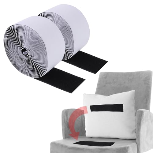 Image of 2 Rolls Hook and Loop Strips with Adhesive, 2 Inch x 16.4 Feet Excellent Grip Couch Mounting Tape, Non-Slip Heavy Duty Sticky Strips, Double Sided Tapes Roll for Fixing, Black