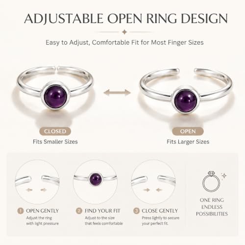Natural Amethyst Ring for Women 925 Sterling Silver Adjustable Open Ring - image 4