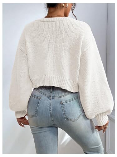 SHENHE Women's Pearl Beaded Open Front V Neck Drop Shoulder Cropped Cardigan Sweater2