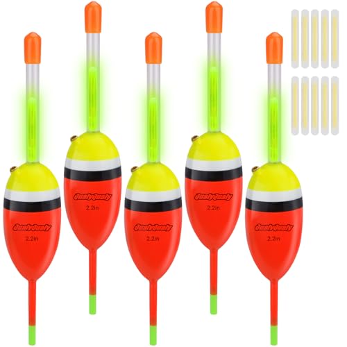 QualyQualy 5Pcs Lighted Fishing Bobbers EVA Floats Night Fishing Light Up Bobbers (Red 2.2 - 5Pcs)