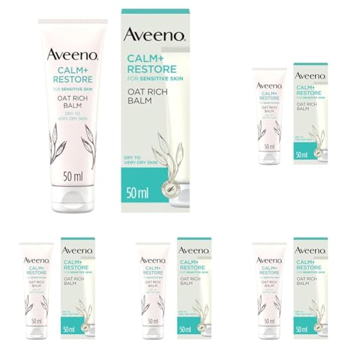 Aveeno Face CALM+RESTORE Oat Rich Balm, Deeply Moisturises, For Very Dry & Irritated Skin, With Soothing Triple Oat Complex & Ceramides, Unscented, 50ml (Pack of 5)