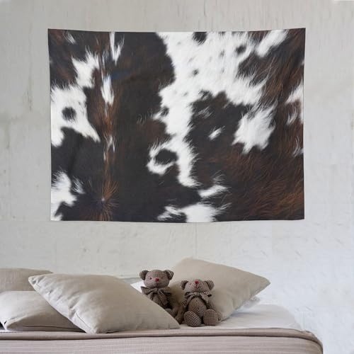 ZhiRain Brown Cowhide Tapestry Wall Hanging Western Black White Cow Bull Cattle Animal Fur Rustic Farmhouse Tapestries Home Decor for Living Room Bedroom Apartment Dorm 30'x40'