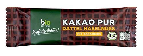 biozentrale Riegel Kakao pur, 16 Stück 560 g, vegan, palmölfrei & ohne Zuckerzusatz, nur 4 Zutaten, hoher Ballaststoffgehalt, idealer Snack für unterwegs