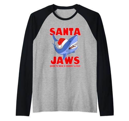 Santa Jaws shark Christmas funny design Raglan Baseball Tee