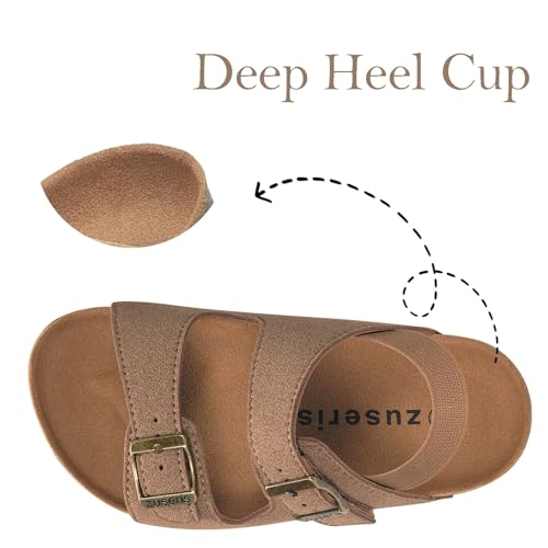 ZUSERIS Kids Toddler Sandals Boys Girls Cork Footbed Slides Summer Double Buckle Slippers Comfort Suede Leather Flat for Indoor Outdoor with Adjustable Straps2