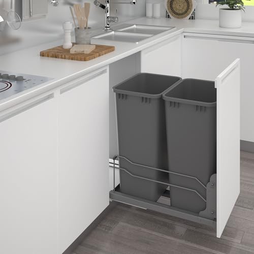 Rev-A-Shelf Pullout Dual Trash Cans for Full Height Kitchen Garbage Cabinet 50 Quart 12.5 Gallon with Soft-Close Slides, Orion Gray, 53WC-2150SCDM-213