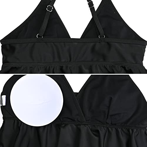 Ginkana Women's Maternity Bikini Set Two Piece Pregnancy Swimwear Ruffle Maternity Bathing Suits,Pure Black,L #TOP4