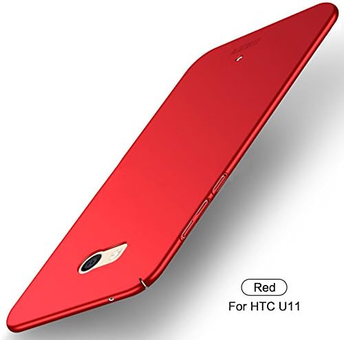 HTC U11 Case,2ndSpring Ultra-thin 360 Degrees Full Body Plastic Hard Case Cover Skin Shockproof Shell with Tempered Glass Screen Protector for HTC U11 Protective Rubber Light Gel Tough Case Red