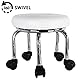 WKWKER Moderner Kleiner Rollhocker PU Leder Rollsitz 360 ° Drehbare niedrige runde Hocker mit Universal Rollen für Home Massage Garten Büro Garage Shop Fitness Sport, H: 30.5cm (Weiß)