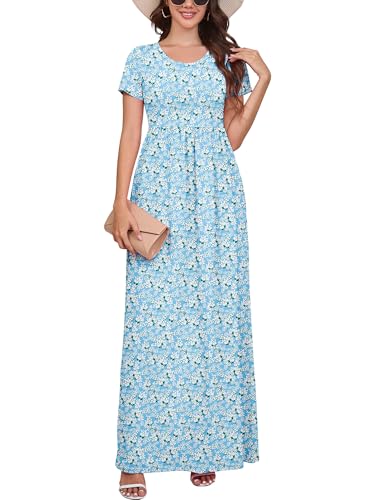 Image of DEARCASE Maxi Dress for Women Short Sleeve Casual Summer Loose Plain Comfy Long Dresses with Pockets