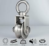 Kółko zwrotne, linka stalowa z karabińczykiem M8, z 2 łożyskami kulkowymi, rolka linowa Fitness stal nierdzewna 304, nośność 500 kg