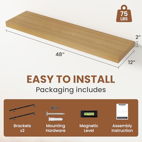 Vivelove Deep Floating Shelves 48x12” Set of 2, Oak by Vivelove - Used condition - Image 2