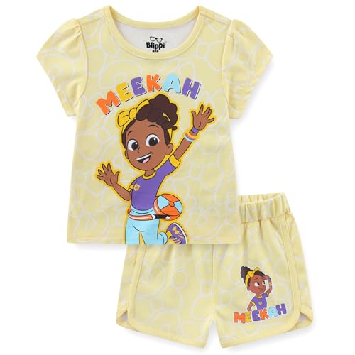 Blippi Meekah Girls Short Sleeve T-Shirt and Shorts Set for Toddler and Big Kids