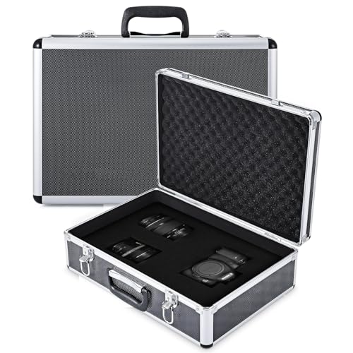 Holdfiturn Flight Case with Padded Foam Portable Lockable Carrying Case 450 x 310 x 150mm Aluminium Storage Toolbox for Storage Transportation (Black)