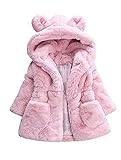 WEONEDREAM Baby Girls Winter Fleece Coat Ear Hooded Toddler Faux Fur Jacket Princess Girls Warm Windproof Outwear 1-6Y Kids Beautiful Outfits(Pink,140)