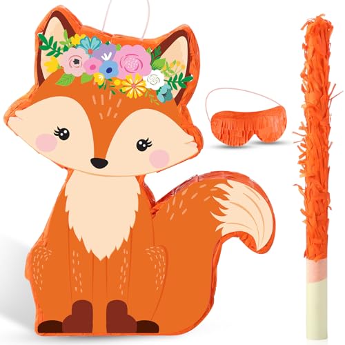 Pinata d'anniversaire de renard d'automne en kit complet avec bâton et confettis