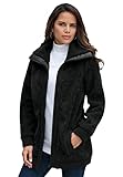 Roaman's Women's Plus Size Textured Fleece Bomber Coat - 1X, Black