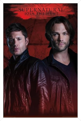 Poster Supernatural rouge de qualité supérieure sous cadre blanc