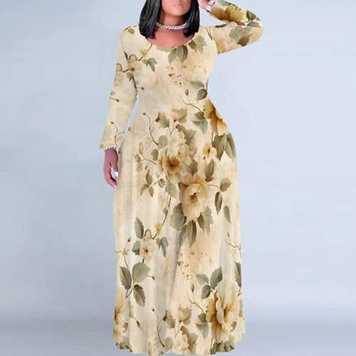 Image of PinkPatty Plus Size Maxi Dresses for Women Long Sleeve Crew Neck Casual Fall Dress with Pockets
