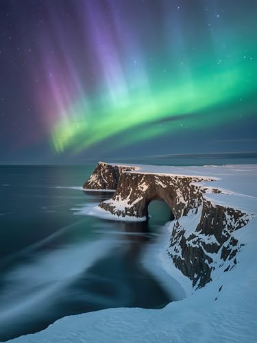 Mystic Arctic Horizon Wall Art, Northern Lights Landscape Poster, Realistic