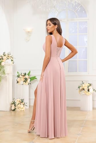 MAGGCIF V Neck Bridesmaid Dresses Pleated Ruffle Chiffon A Line High Low Formal Evening Gown Long Prom Dress2