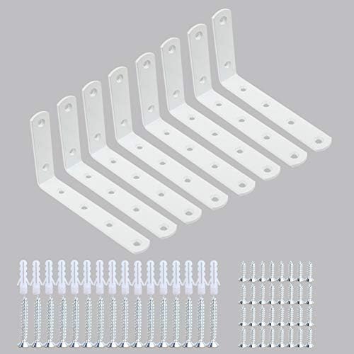 Shelf Brackets 8pcs Corner Brace White Steel L Brackets for Shelves 5 Inch x 3 Inch Decorative Corner Brackets for Wall Joint Angle Brackets for Shelf with Screws (white-3x5 inch-8pcs)