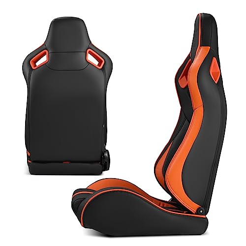 Modifystreet Universal Pvc Leather Reclinable Black With Orange Racing Seats Pair [Viper-Series] #TOP1