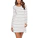 SLYZ Jesienna damska sukienka w paski, okrągły dekolt, swobodna, do wszystkiego, o średniej długości, kurtka damska, biały, S
