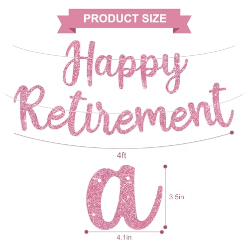 Image of BEISHIDA Pre-Strung Glitter Pink Happy Retirement Banner Party Decoration