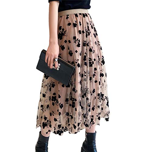 Womens Tulle Tutu Skirt Elastic High Waist Layered Skirt Floral Print Mesh Pleated Swing A-Line Midi Mini Skirt Dresses3