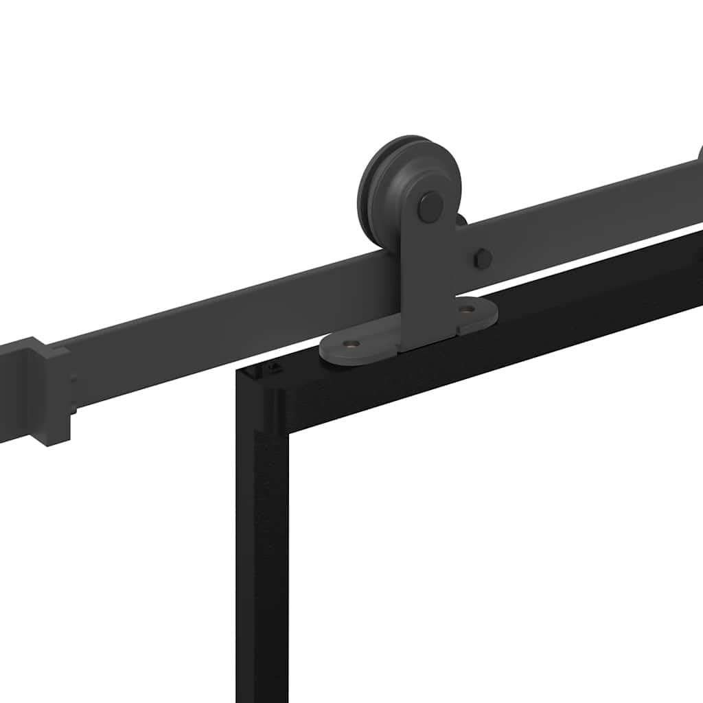 Juego completo de puerta corredera 90 x 205 cm vidrio templado aluminio negro | Puerta corredera de cristal para ahorrar espacio para dormitorio y sala de estar, incluye un sistema de rieles robustos.