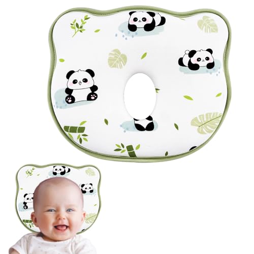 Image of kornsurte Memory Foam Flat Head Pillow, Portable Cute Bear Travel Pillow, Breathable Head Support for Small Boys and Girls, Stroller Bassinet Insert (Panda)