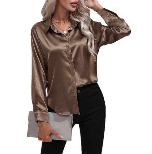 Chemise de printemps en satin pour femme ample à manches longues en soie synthétique Kelsiop