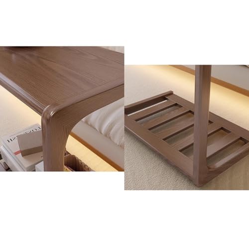 Mesa auxiliar rectangular de 2 niveles nogal mini mesa de centro para aperitivos y sofá 4