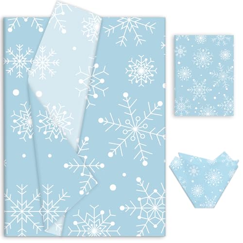 Whaline 100 Sheets Winter Tissue Paper Blue White Snowflake Gift Wrapping Paper Art Craft Papers for DIY Winter Xmas New Year Party Decor 14 x 20 Inch