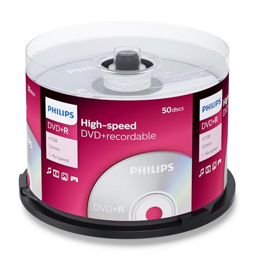 Philips DVD+R - Espacios en Blanco (4,7 GB de Data/ 120 Minutos de vídeo, grabación de 16 x Alta Velocidad, husillo de 50)