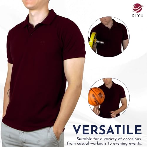 RIYU Men's Short Sleeve Cotton Polo Shirt - Slim Fit - Soft, Durable, Color Retention2