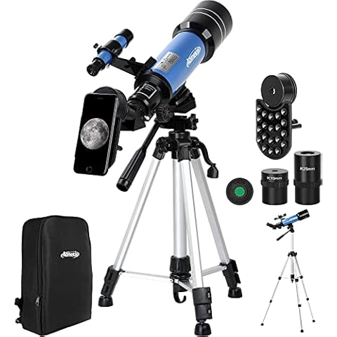 Aomekie Telescope for Astronomy 70mm Telescope Beginners with Adjustable Tripod Phone Adapter and Metal Moon Filter as Cover