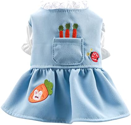 TENGZHI Small Dog Dress Cute Carrot Pocket Blue Lace Princess Puppy Dress Skirt Fall Winter Thick Holiday Pet Clothes Dresses for Small Dogs Girl Cat Outfit (M,Blue