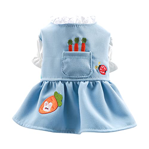 Tengzhi Small Dog Dress Cute Carrot Pocket Blue Lace Princess Puppy Dress Skirt Fall Winter Thick Holiday Pet Clothes Dresses For Small Dogs Girl Cat Outfit (M,Blue #TOP13