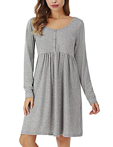 Preisvergleich Produktbild NC Stillnachthemd Geburtskleid Damen Nachthemd mit Stillfunktion Stillkleid Langarm Umstandsnachthemd Mutterschaft Umstandskleid mit Knopfleiste Geburtshemd Nachthemd für Schwanger Grau XXL