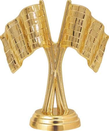 10.5" Racing Crossed Flags Trophies, Personalized Green Racing Crossed Flags Trophy, Your Own Engraving Included Prime