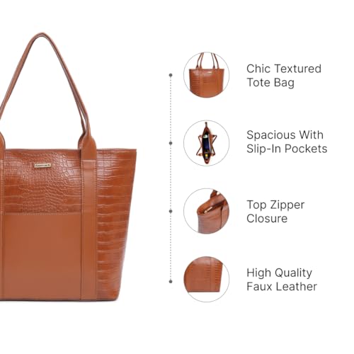 Image of Fastrack Chic Textured Tote Bag for Women | Stylish Casual Bag for Ladies, Women, Girls | Trendy Everyday College Bag Made of Faux Leather