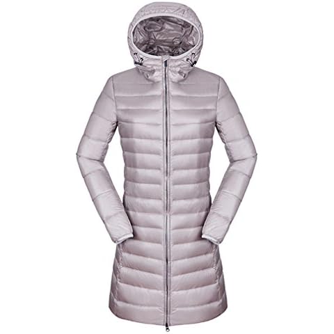 emansmoer Women's Winter Warm Puffer Ultra Light Long Sleeve Duck Down Jacket Windproof Hoodie Long Parka Coat Outerwear (XX-Large, Grey) Cover