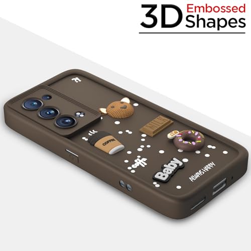 Image of Pikkme Back Cover for Oppo Reno 6 Pro Plus 5G | 3D Bear Silicone Cute & Fun Coffee Cartoon | Full Body Protection Bumper Case (Brown)