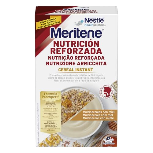 Meritene, Cereales Instantáneos en Polvo para Papilla, Sabor Miel, Nutrición Reforzada para la Alimentacion de Adultos con Disfagia y Dificultades para Masticar, 1 Sobre 520 Gr